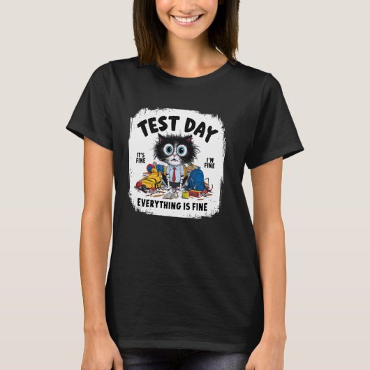 テストの日 おもしろ ストレス 猫 先生 生徒 キッズ T Tシャツ (正面)