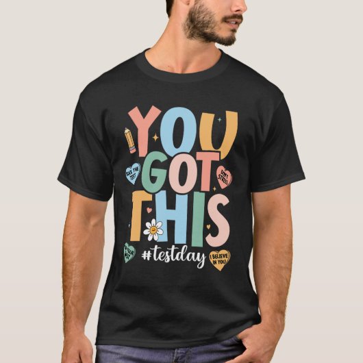 テストやる気を起こさせる日の先生得 Tシャツ (正面)