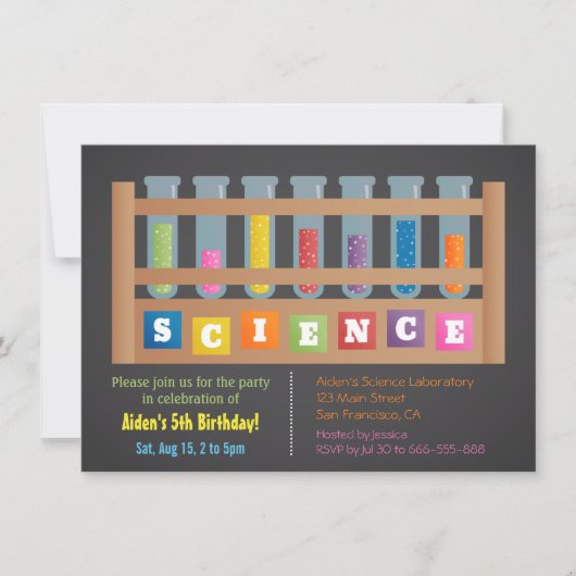 テストチューブ 科学 子供 誕生日パーティー招待状 招待状 (正面)