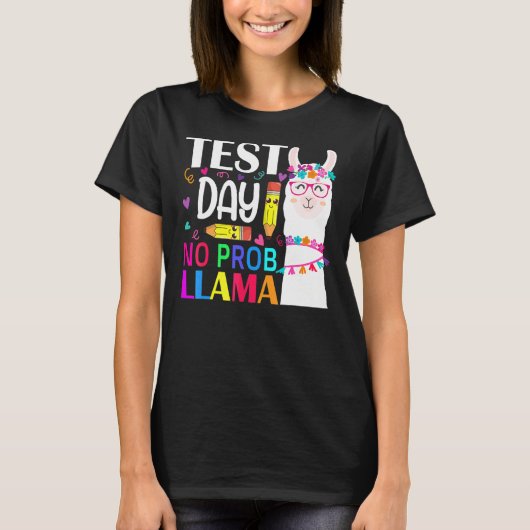 テスト日No Prob Llama先生試験テストティーチ Tシャツ (正面)