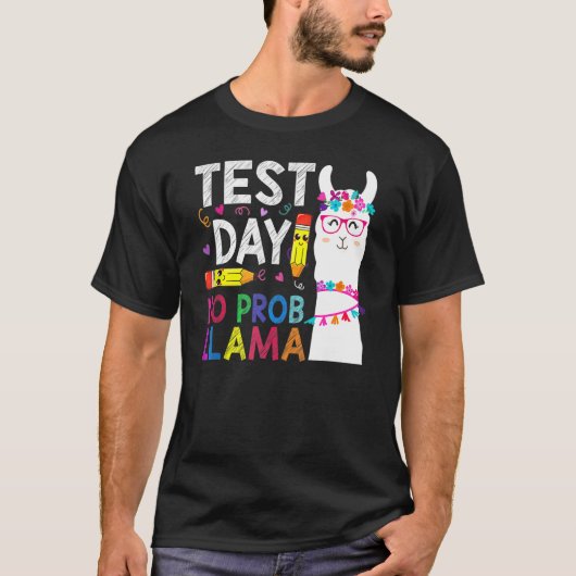 テスト日No Prob-Llama Llama先生テスト日M Tシャツ (正面)