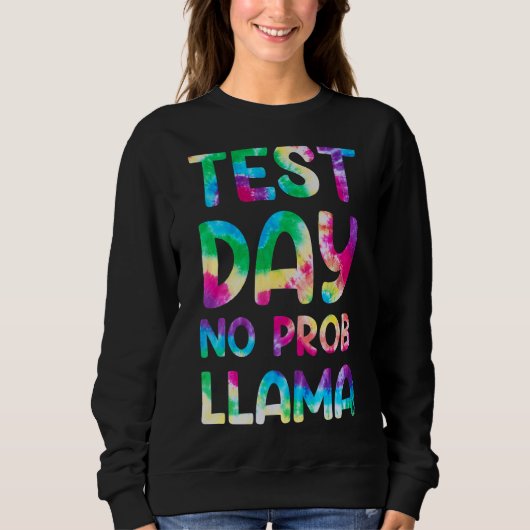テスト日No Prob Llama Tyeダイ先生テスト日 スウェットシャツ (正面)
