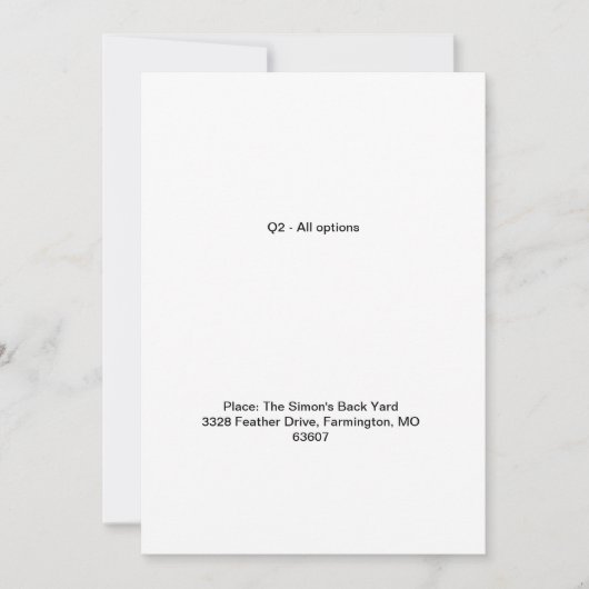 テストQ2すべてのオプション 招待状 (正面)