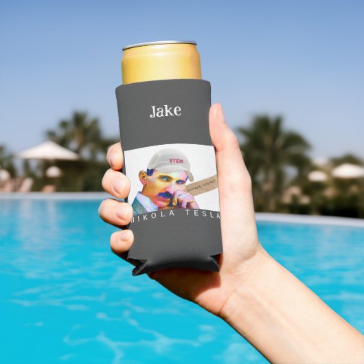 テスラおもしろいポートレート スリム缶クーラー (インサイチュ プール)