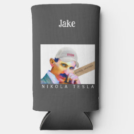 テスラおもしろいポートレート スリム缶クーラー