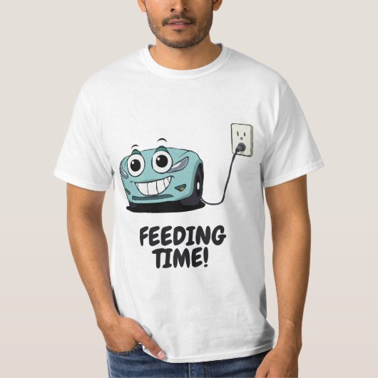 テスラおもしろい充電中 – 食べ物を与えの時間 Tシャツ (正面)
