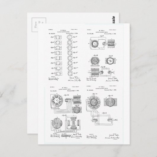 テスラエレクトロ – マグネットモーター特許US381968 p 1-4 ポストカード (正面/裏面)