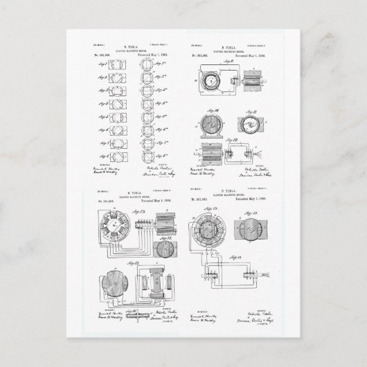 テスラエレクトロ – マグネットモーター特許US381968 p 1-4 ポストカード (正面)