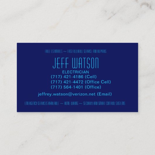 テスラコイル稲妻電気技師ホームオートメーション 名刺 (裏面)