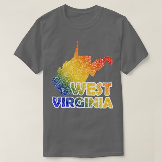 テックスカラフル付きウェストバージニアのマンダラアートマップ Tシャツ (デザイン正面)
