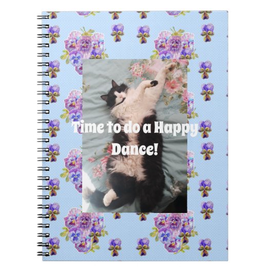 テックスードキャット 面白い かわいい 花柄 ハッピー ダンス ノートブック (正面)
