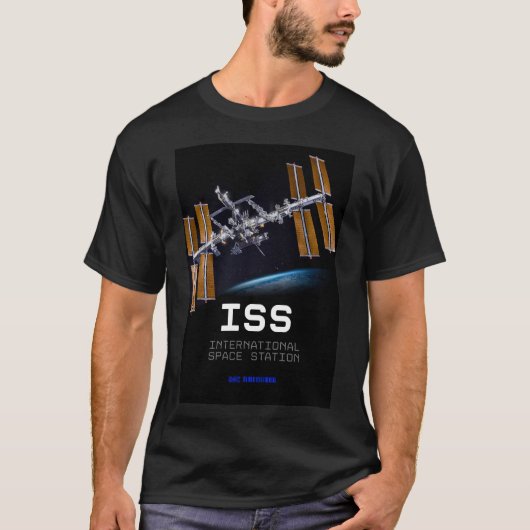 テックメンISS国際的宇宙ステーションブラック Tシャツ (正面)