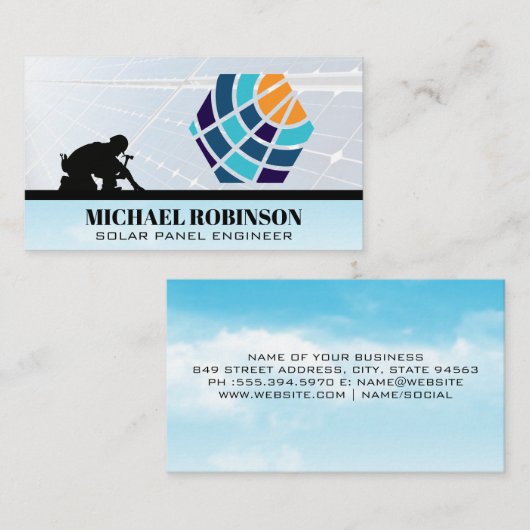 テック太陽の会社のロゴ | 屋根作業員の技術者 名刺 (正面/裏面)