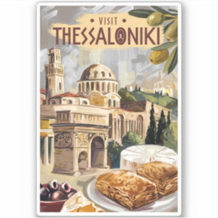 テッサロニキギリシャパインタリートラベルアートヴィンテージ シール