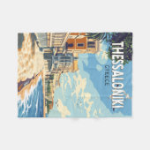 テッサロニキギリシャ旅行アートヴィンテージ フリースブランケット (正面(横))