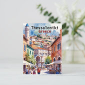 テッサロニキGreece旅行水彩画 ポストカード (スタンド正面)
