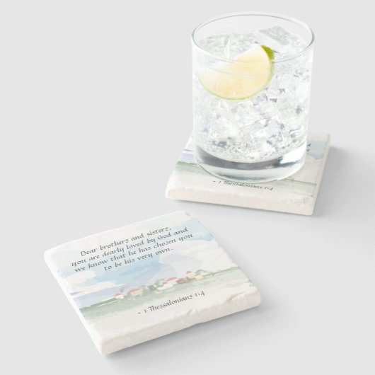 テッサロニケ人への第一の手紙1:4 あなたは神に愛されている ストーンコースター (横)