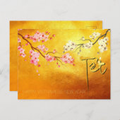 テットホアアンダオブロッサムベトナム新年金ゴールドP インビテーションポストカード (正面/裏面)