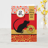 テット、ベトナム新年、ラット、チュク・ムンナム・モイ カード (黄色い花)