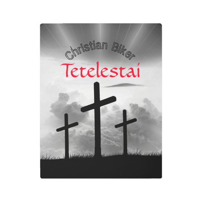 テテレスタイバイクもしくは自転車に乗る人オートバイクール メタルプリント (正面)