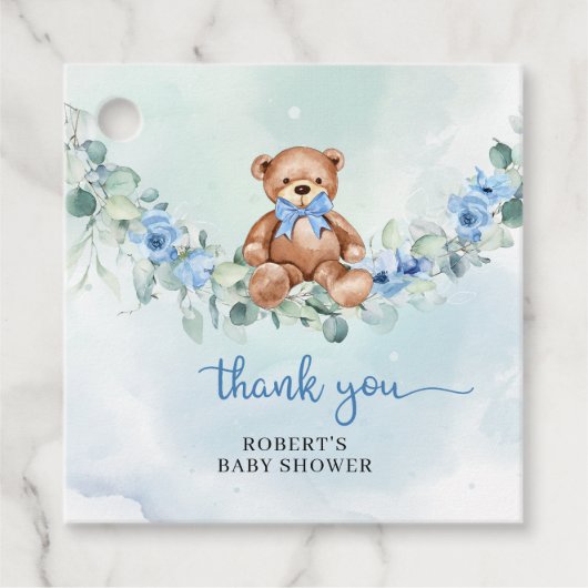 テディお洒落ベアほこりっぽい青フローラユーカリ フェイバータグ (正面)