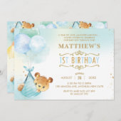 テディお洒落ベアバルーン1st誕生日パーティー 招待状 (正面/裏面)