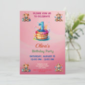 テディお洒落ベアファースト誕生日招待状 招待状 (スタンド正面)