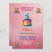 テディお洒落ベアファースト誕生日招待状 招待状 (正面/裏面)