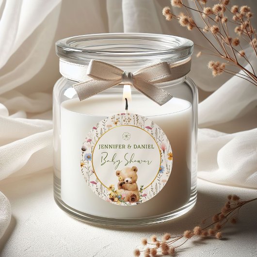 テディお洒落ベアフローラベビーシャワーのお願い ラウンドシール