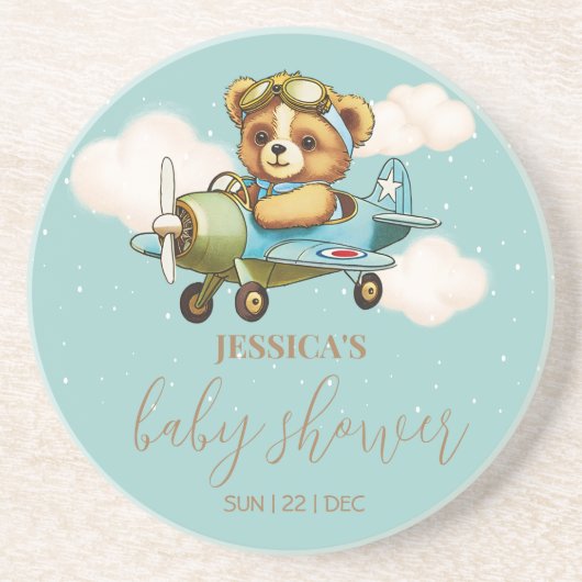 テディお洒落ベアベビー飛行機ベビーシャワー コースター (正面)