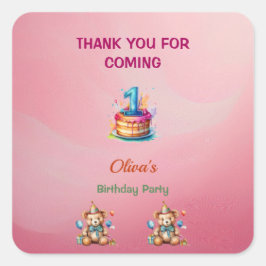 テディお洒落ベア1st誕生日ステッカー スクエアシール