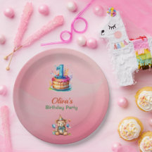 テディお洒落ベア1st誕生日紙プレート