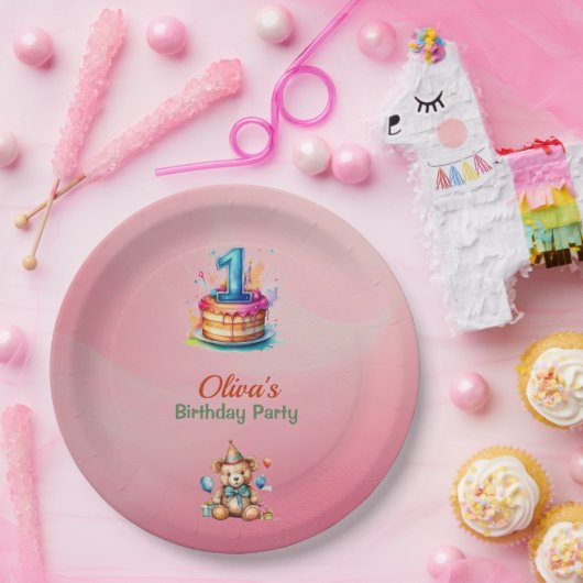テディお洒落ベア1st誕生日紙プレート ペーパープレート (パーティー)