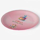 テディお洒落ベア1st誕生日紙プレート ペーパープレート (アングル)