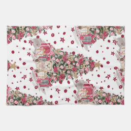 テディかわいらしベア付き水色クリスマスツリー キッチンタオル