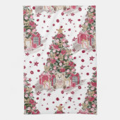 テディかわいらしベア付き水色クリスマスツリー キッチンタオル (縦)