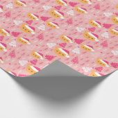 テディがサンタハットの木ピンクのクリスマスを支える ラッピングペーパー (角)