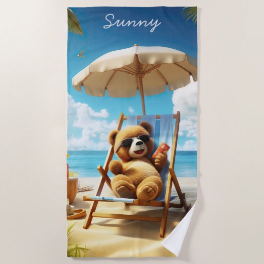 テディでビーチ- Bear Towels for Summerおもしろい ビーチタオル (正面)
