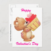 テディとバスケット入りのハート シーズンポストカード (正面/裏面)