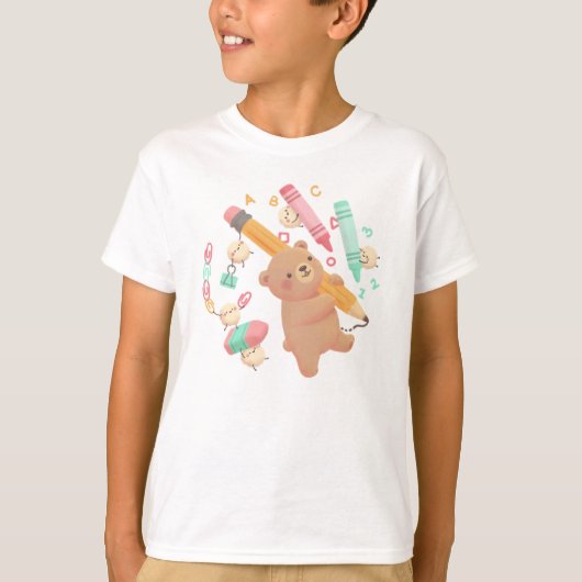 テディのバックトゥスクールイラスト Tシャツ (正面)