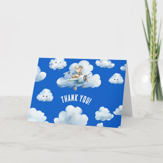テディのマイル高お祝い: 1歳の誕生日 サンキューカード (正面)