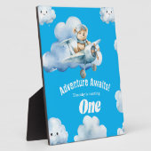 テディの最初の誕生日スカイバインドされたお祝いバッシュ フォトプラーク (側面)