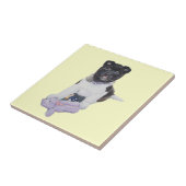 テディの芸術のかわいい秋田の子犬の白黒犬 タイル (側面)