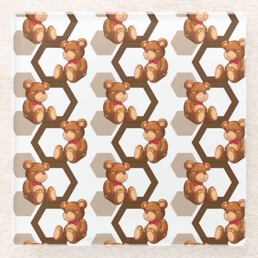 テディの配列のイラストレーションは白に関係します ガラスコースター (正面)