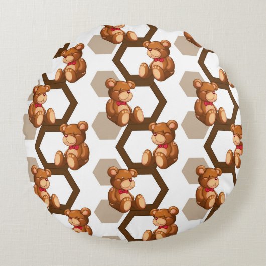 テディの配列のイラストレーションは白に関係します ラウンドクッション (正面)