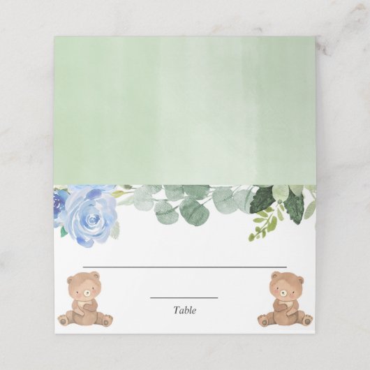 テディはツインブルーの緑のフローラ プレイスカード (外部開封)