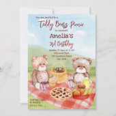 テディはピクニック誕生日パーティー招待状 招待状 (正面)