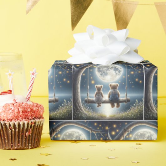 テディは月明かりの中で揺れる ラッピングペーパー (誕生日パーティー)