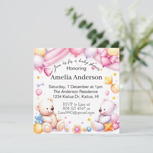 テディは赤ちゃんシャワーの誘ユニセックス誘を受ける 招待状 (スタンド正面)