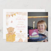 テディインボックス誕生日招待状と写真 招待状 (正面/裏面)